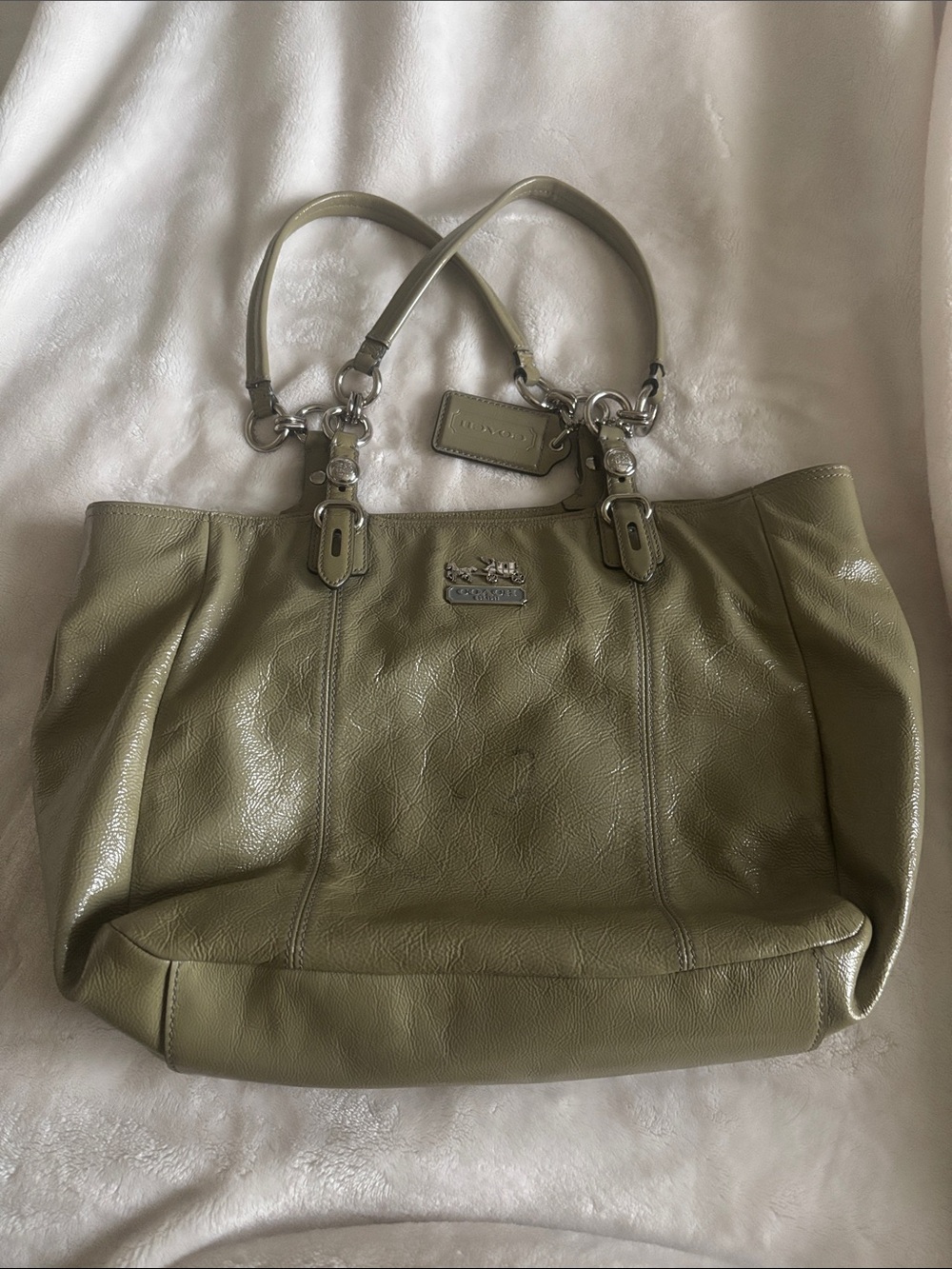 Coach Olive Green Leather Shoulder Tote